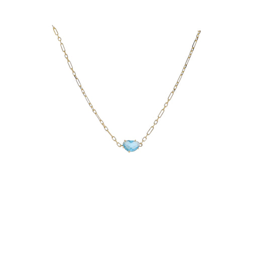 16" 18K Gold Plated Link Paperclip Chain Necklace with "December" Turquoise Blue Stone Pendant
