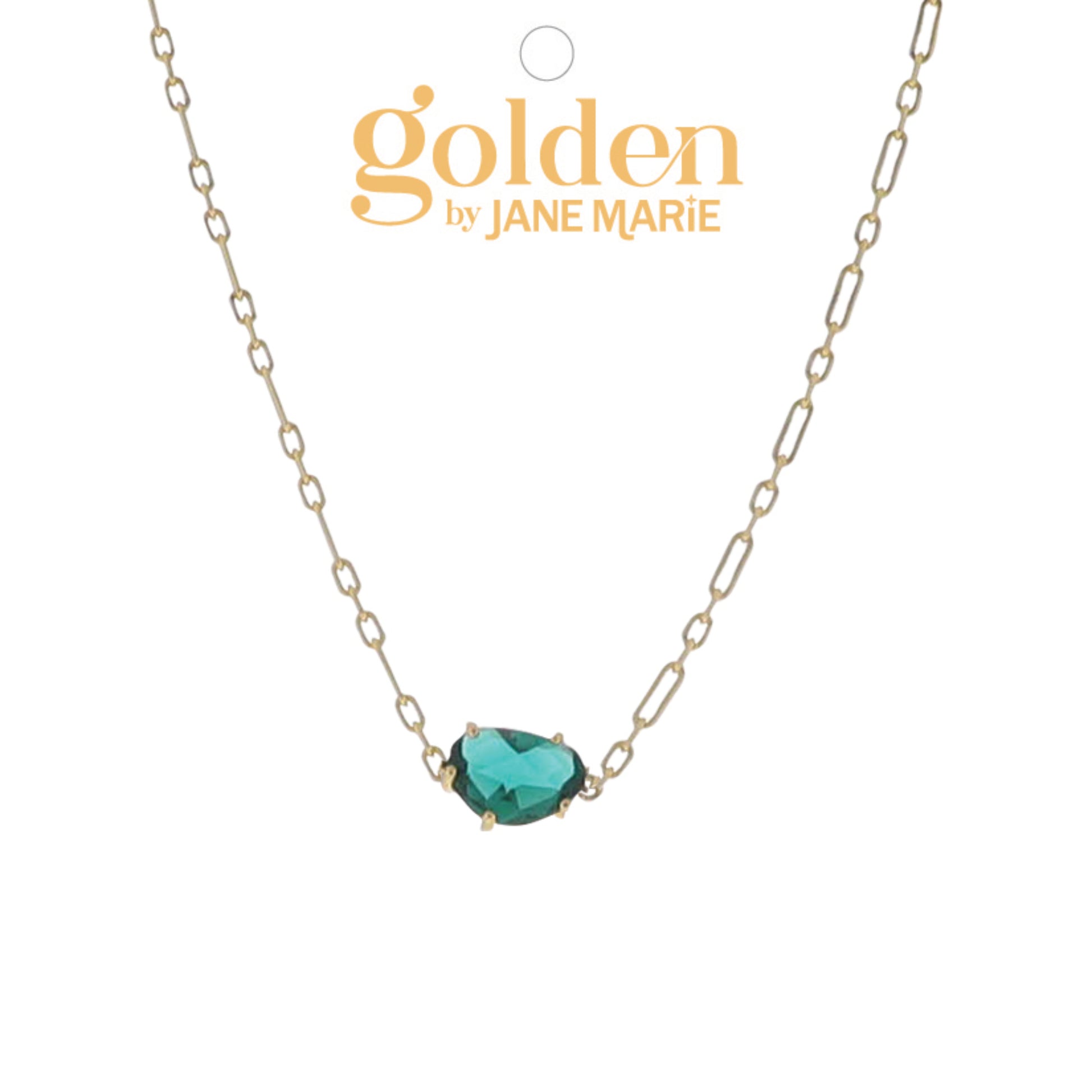 16" 18K Gold Plated Link Paperclip Chain Necklace with "May" Emeralad Stone Pendant