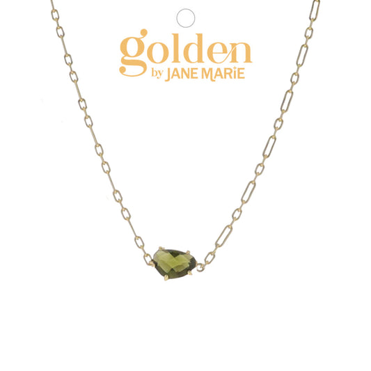 16" 18K Gold Plated Link Paperclip Chain Necklace with "August" Peridot Stone Pendant