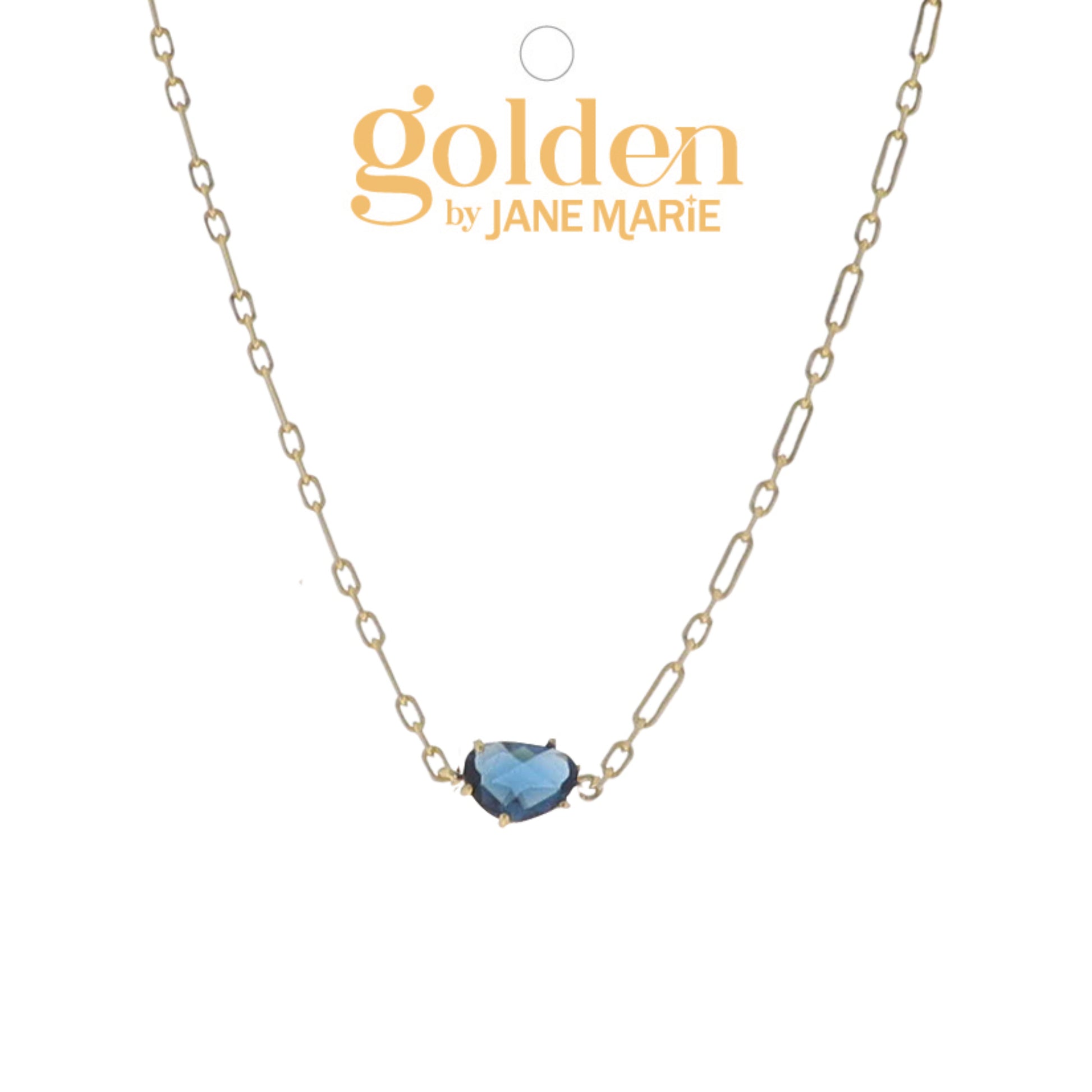 16" 18K Gold Plated Link Paperclip Chain Necklace with "September" Sapphire Stone Pendant