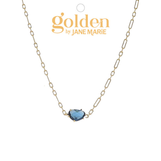 16" 18K Gold Plated Link Paperclip Chain Necklace with "September" Sapphire Stone Pendant