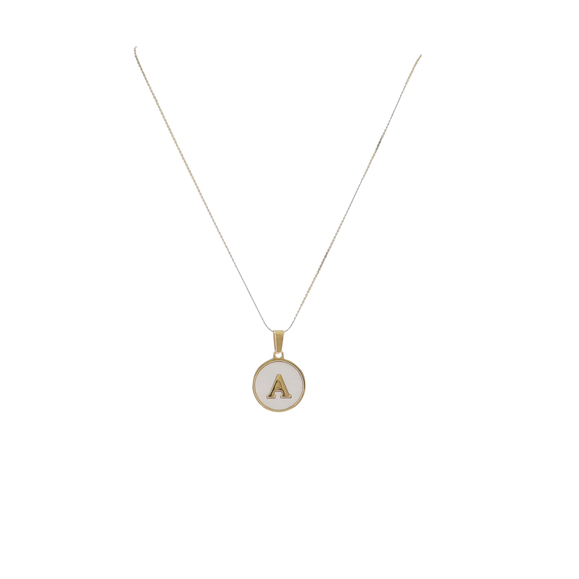 15" 18K Gold Plated Fine Rope Chain Necklace with Initial "A" Pearl Circle