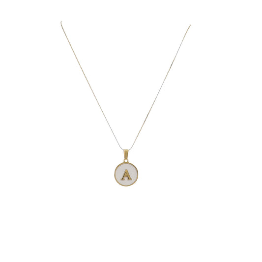 15" 18K Gold Plated Fine Rope Chain Necklace with Initial "A" Pearl Circle