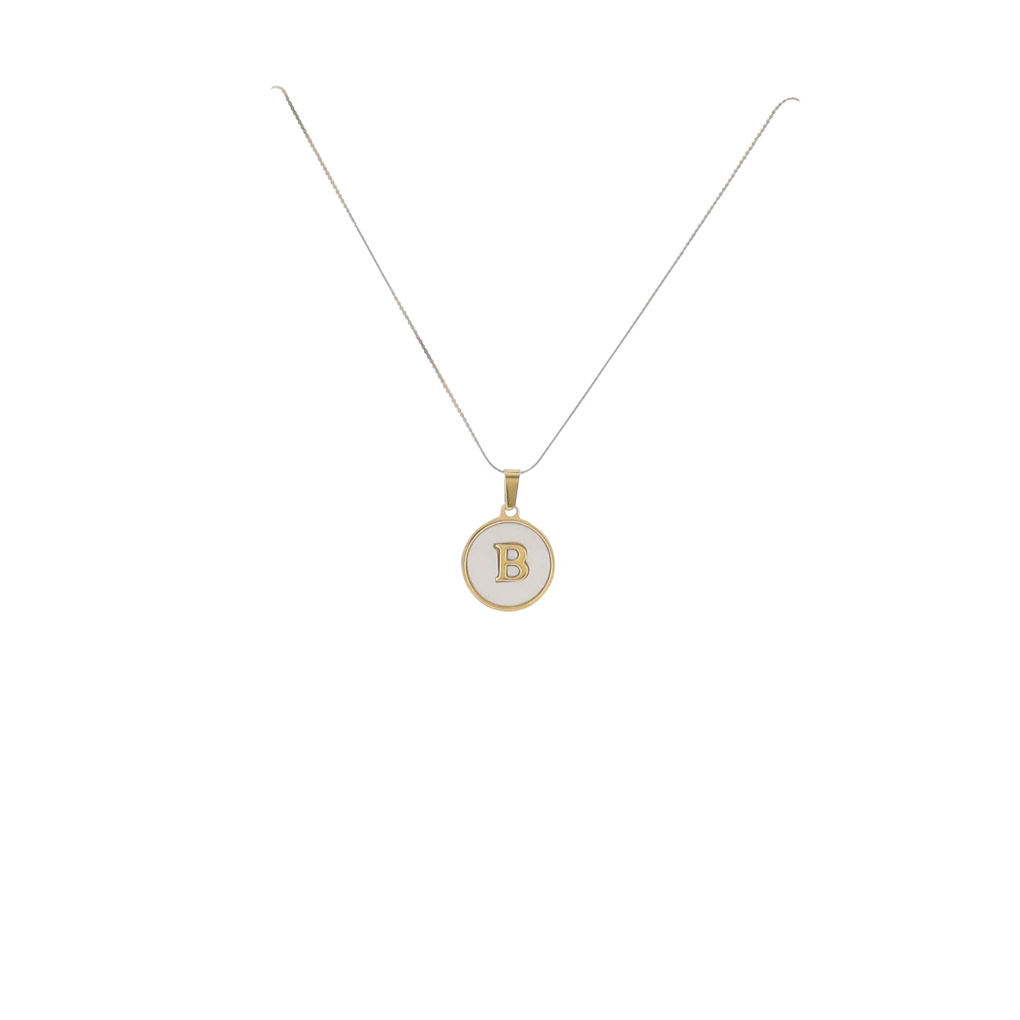15" 18K Gold Plated Fine Rope Chain Necklace with Initial "B" Pearl Circle