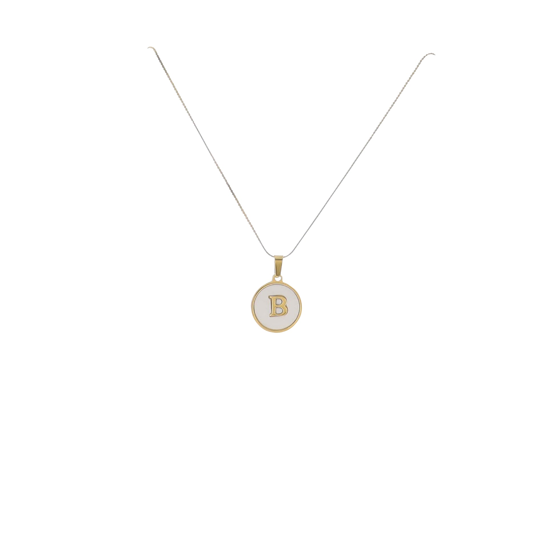 15" 18K Gold Plated Fine Rope Chain Necklace with Initial "B" Pearl Circle