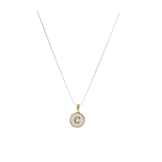 15" 18K Gold Plated Fine Rope Chain Necklace with Initial "C" Pearl Circle