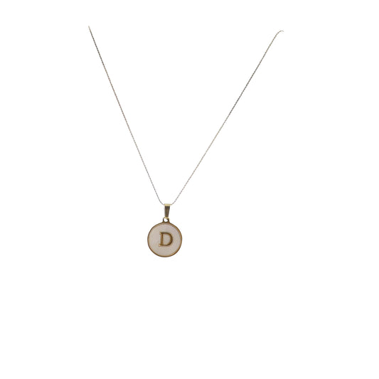 15" 18K Gold Plated Fine Rope Chain Necklace with Initial "D" Pearl Circle