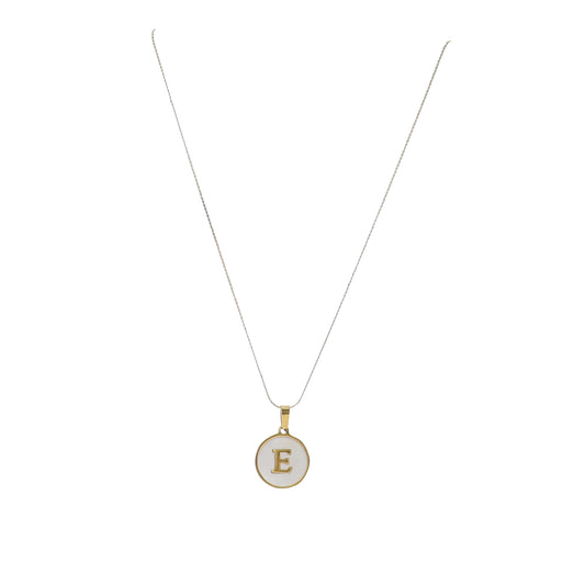 15" 18K Gold Plated Fine Rope Chain Necklace with Initial "E" Pearl Circle