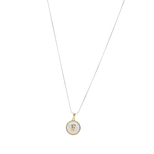 15" 18K Gold Plated Fine Rope Chain Necklace with Initial "F" Pearl Circle