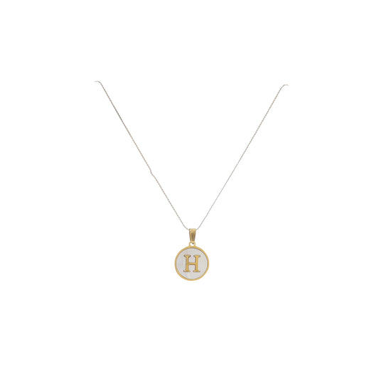 15" 18K Gold Plated Fine Rope Chain Necklace with Initial "H" Pearl Circle