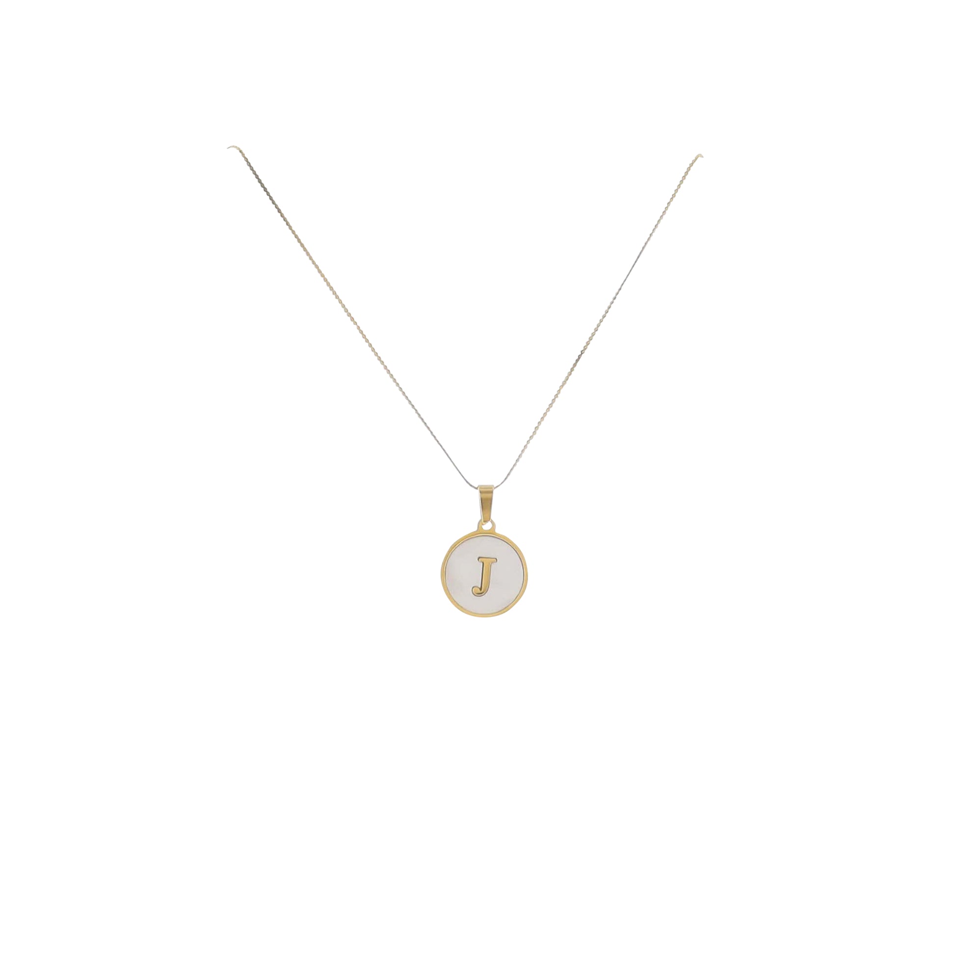 15" 18K Gold Plated Fine Rope Chain Necklace with Initial "J" Pearl Circle