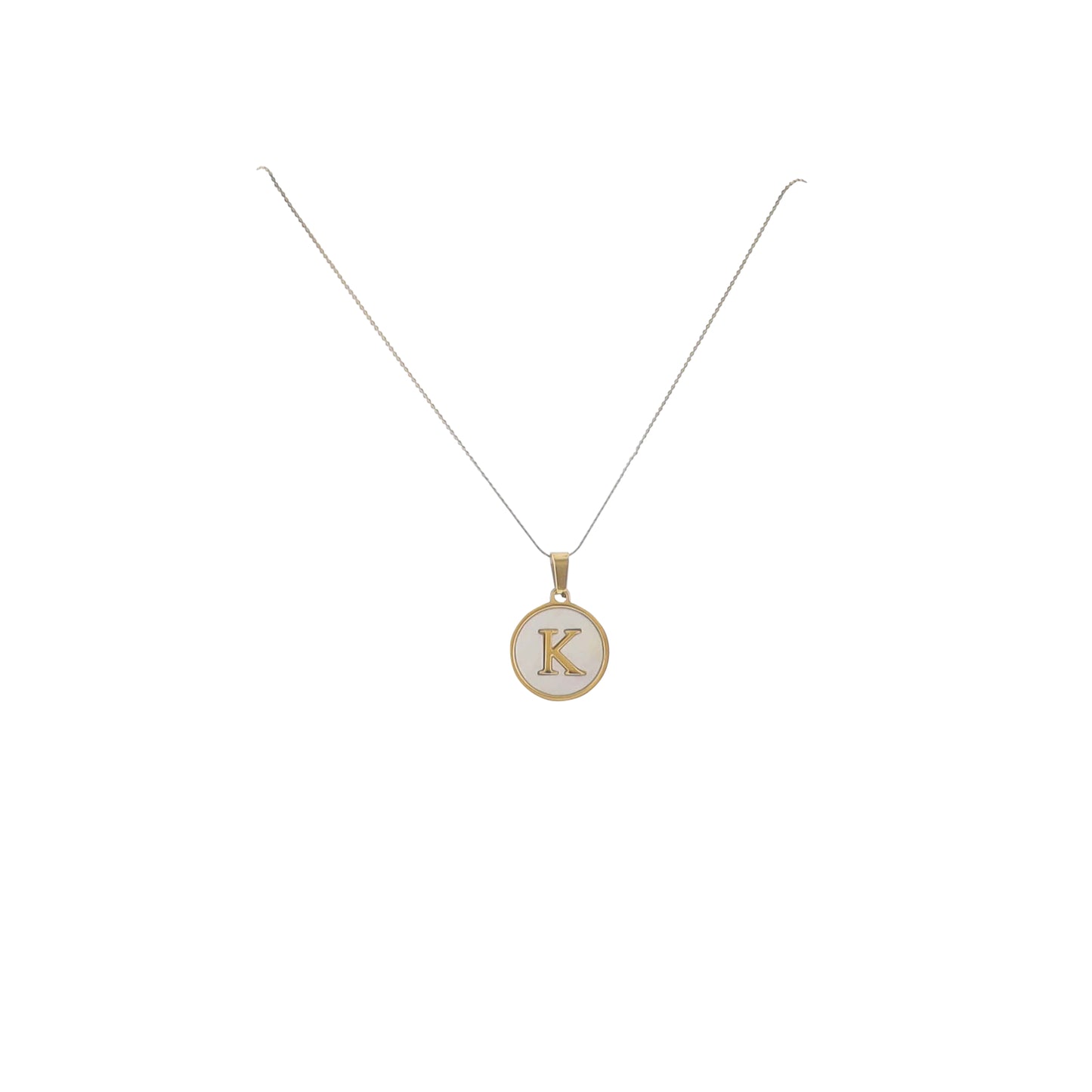 15" 18K Gold Plated Fine Rope Chain Necklace with Initial "K" Pearl Circle