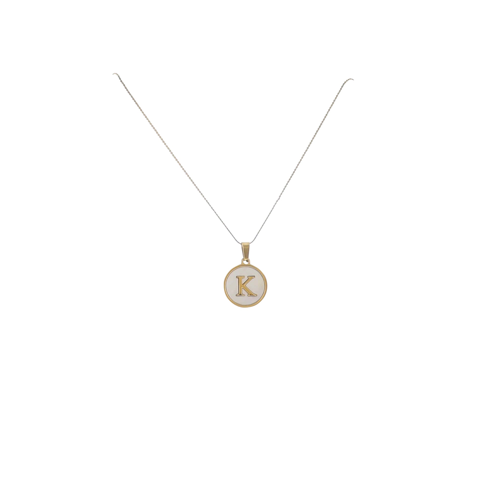 15" 18K Gold Plated Fine Rope Chain Necklace with Initial "K" Pearl Circle