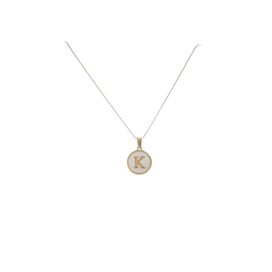 15" 18K Gold Plated Fine Rope Chain Necklace with Initial "K" Pearl Circle