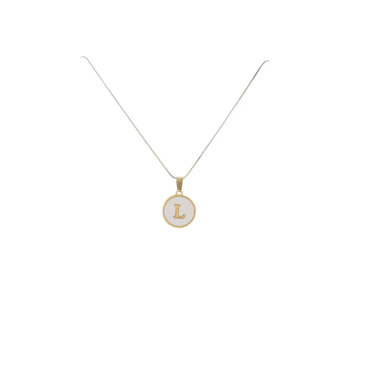 15" 18K Gold Plated Fine Rope Chain Necklace with Initial "L" Pearl Circle
