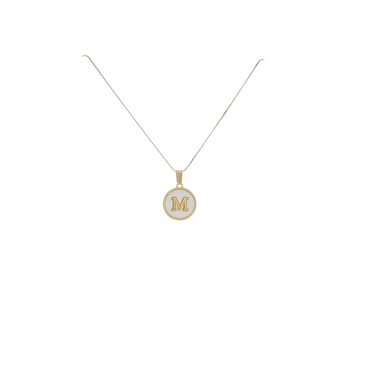 15" 18K Gold Plated Fine Rope Chain Necklace with Initial "M" Pearl Circle
