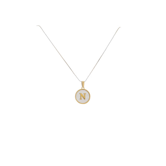 15" 18K Gold Plated Fine Rope Chain Necklace with Initial "N" Pearl Circle