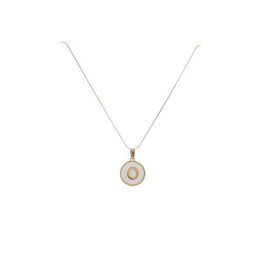 15" 18K Gold Plated Fine Rope Chain Necklace with Initial "O" Pearl Circle
