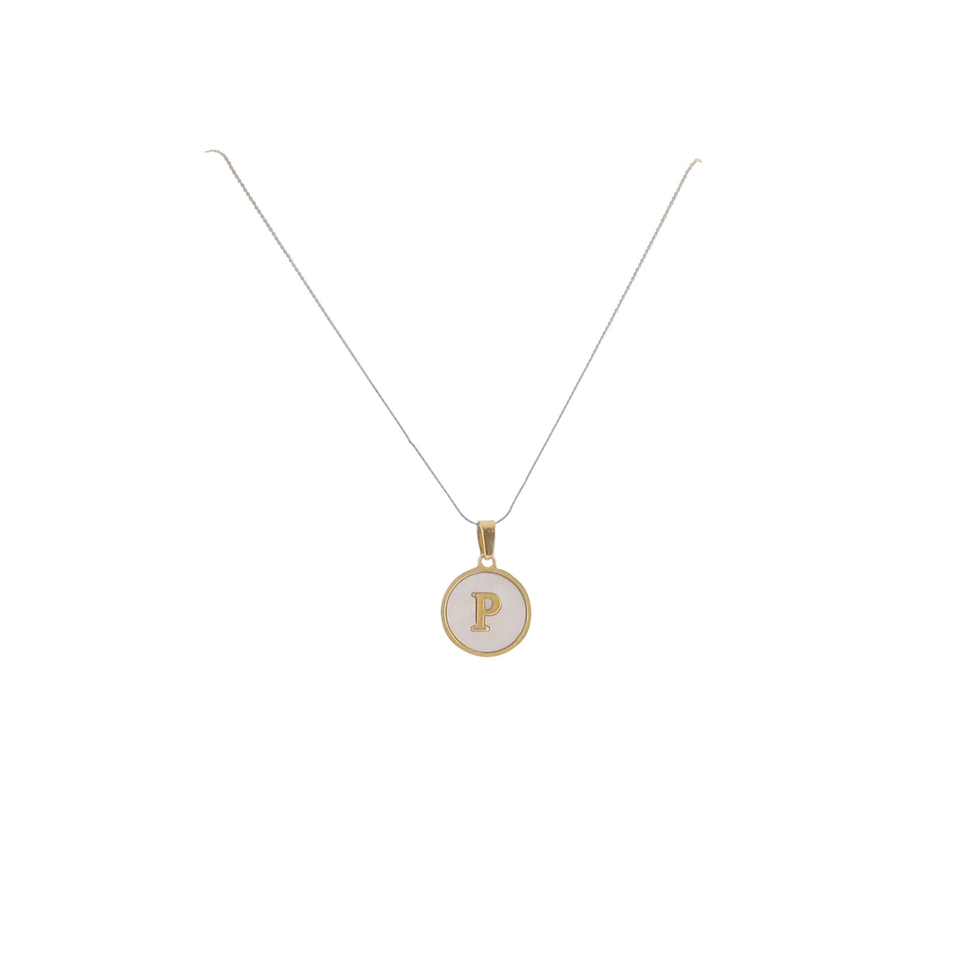 15" 18K Gold Plated Fine Rope Chain Necklace with Initial "P" Pearl Circle