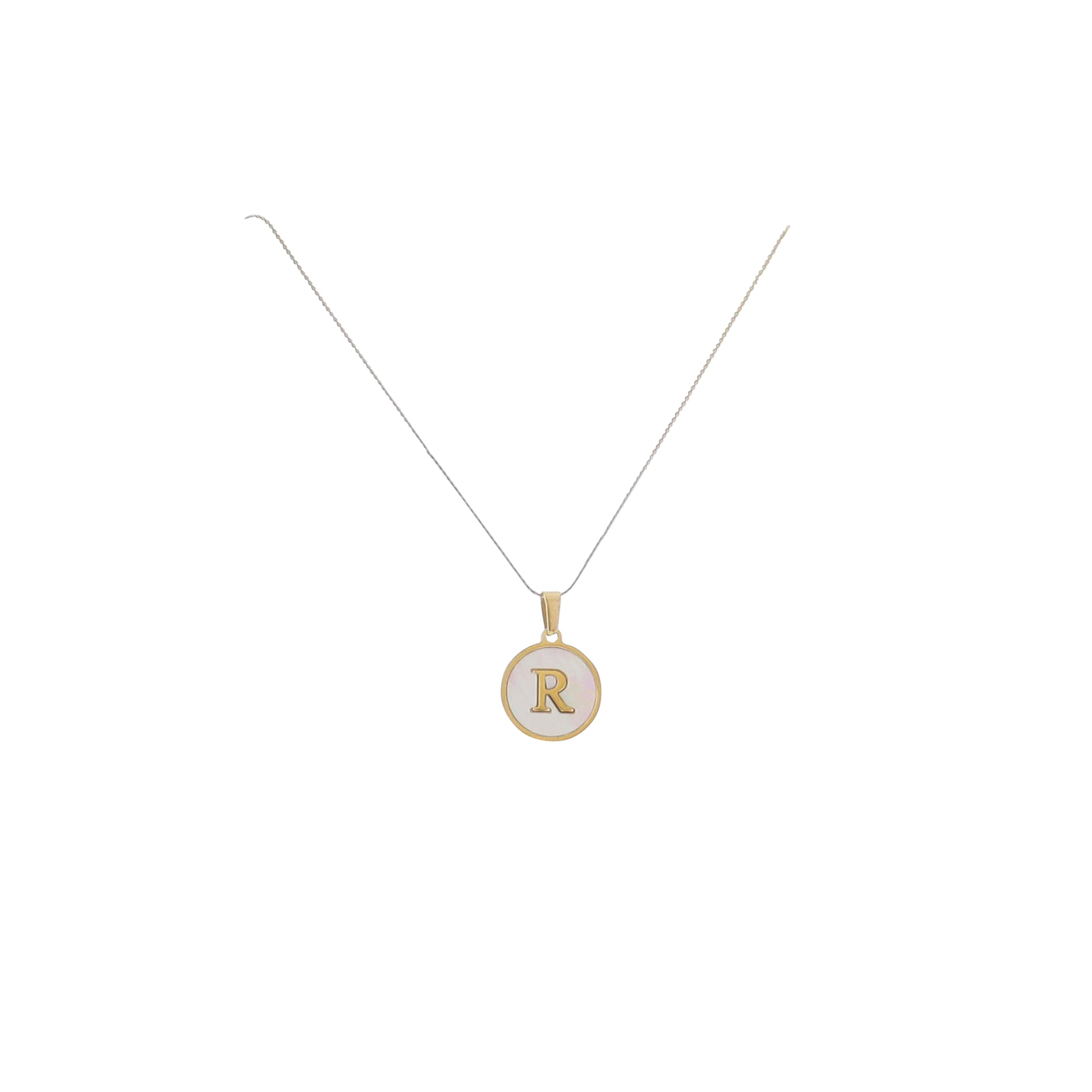 15" 18K Gold Plated Fine Rope Chain Necklace with Initial "R" Pearl Circle