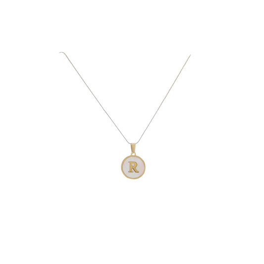 15" 18K Gold Plated Fine Rope Chain Necklace with Initial "R" Pearl Circle