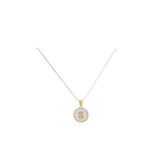 15" 18K Gold Plated Fine Rope Chain Necklace with Initial "S" Pearl Circle