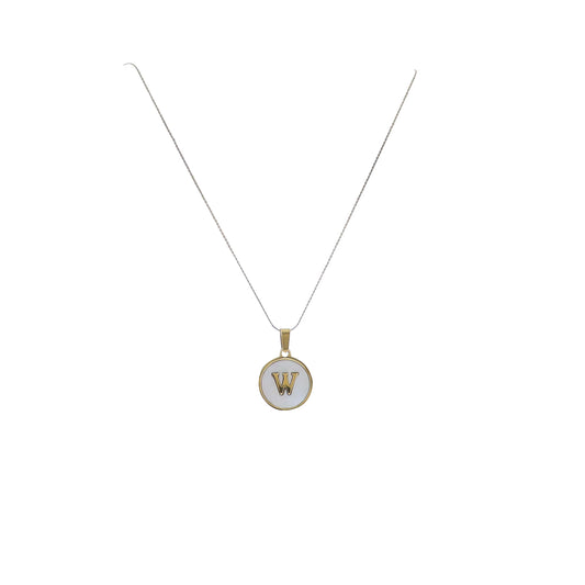 15" 18K Gold Plated Fine Rope Chain Necklace with Initial "W" Pearl Circle