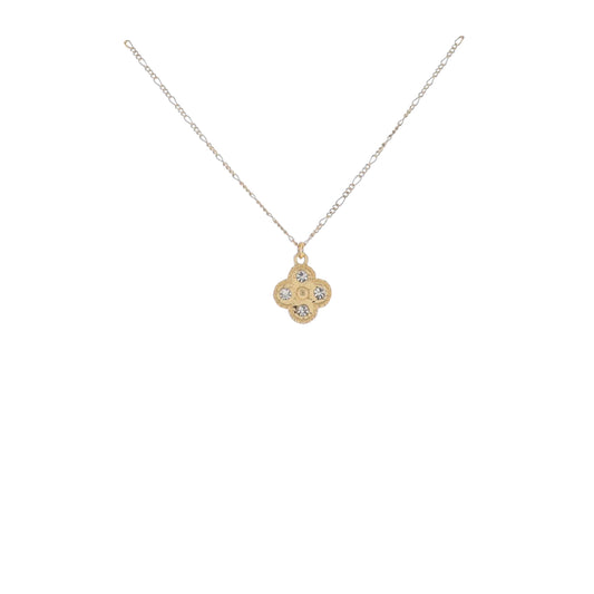 16" Gold Figaro Chain Necklace with Clear Crystal Quatrefoil