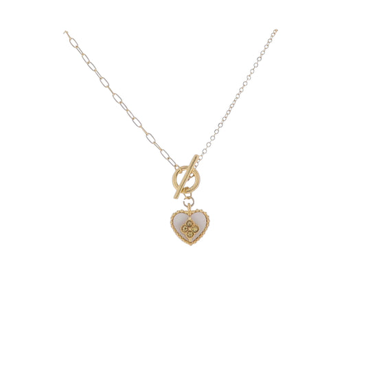 16" Gold Paperclip& Trace Chain Necklace with Shell Heart