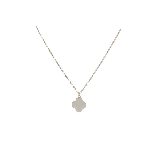 15" 18K Gold Plated Gold & White Cable Chain Necklace with White Enamel Quatrefoil Pendant