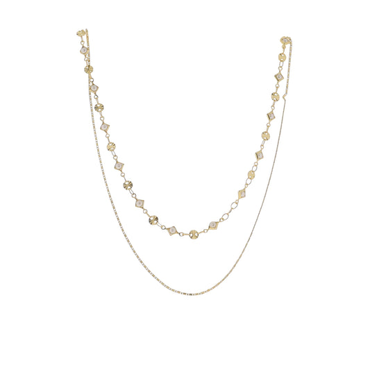 12", 15" 18K Gold Plated Gold Twisted Star, Flat Chain 2 Layer Necklace with Pearl Accents Pendant