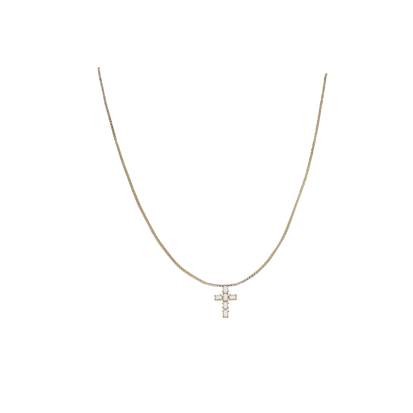 15" 18K Gold Plated Gold Box Chain Necklace with Clear Crystal Cross Pendant
