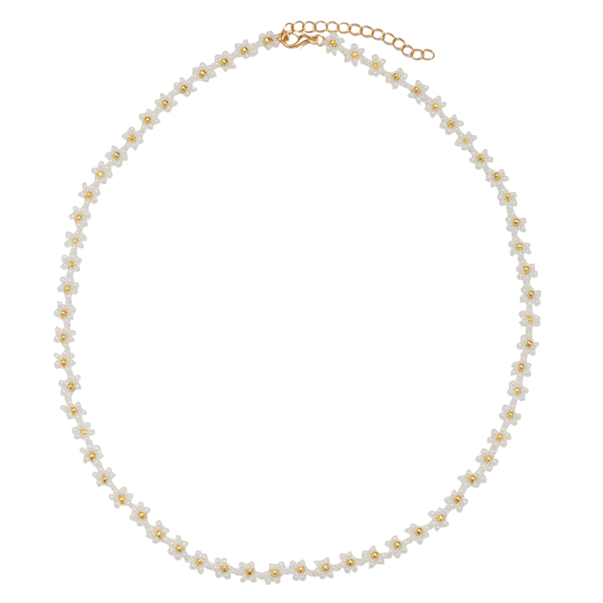 15" White Flower Beaded Necklace
