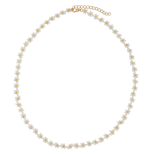 15" White Flower Beaded Necklace