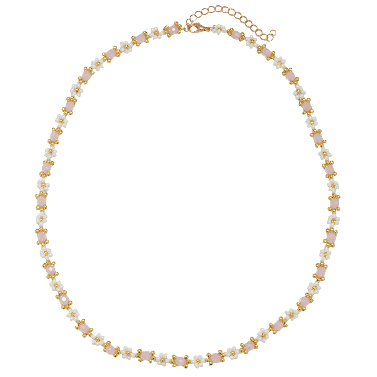 15" Light Pink Flower Beaded Necklace with Light Pink Faceted Accents