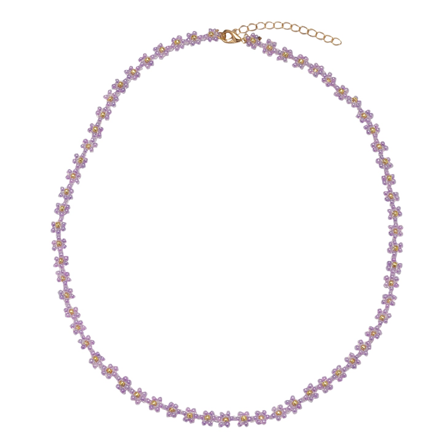 15" Purple Flower Beaded Necklace