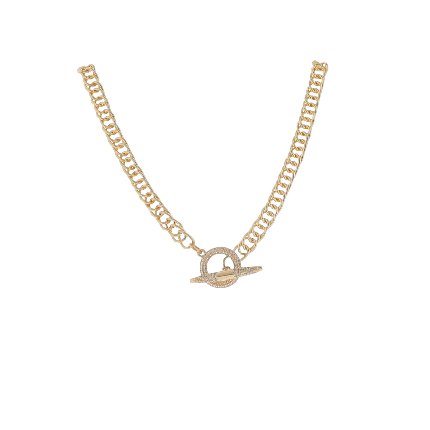 15" Gold Cuban Chain Necklace with Clear Crystal Toggle