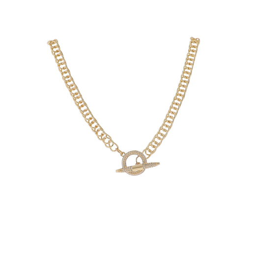 15" Gold Cuban Chain Necklace with Clear Crystal Toggle