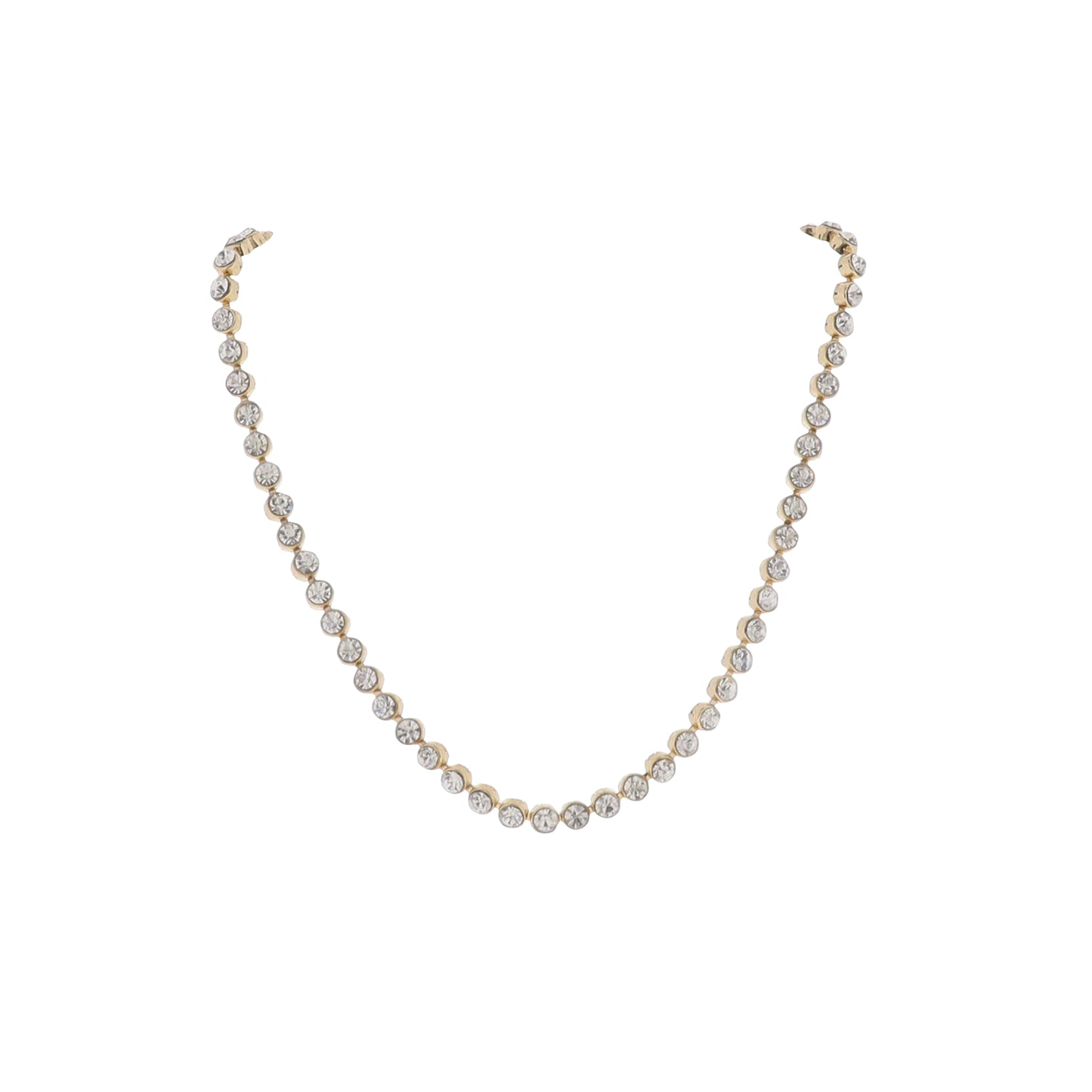 14" Gold Rhinestone Chain Necklace with Clear Small Crystals