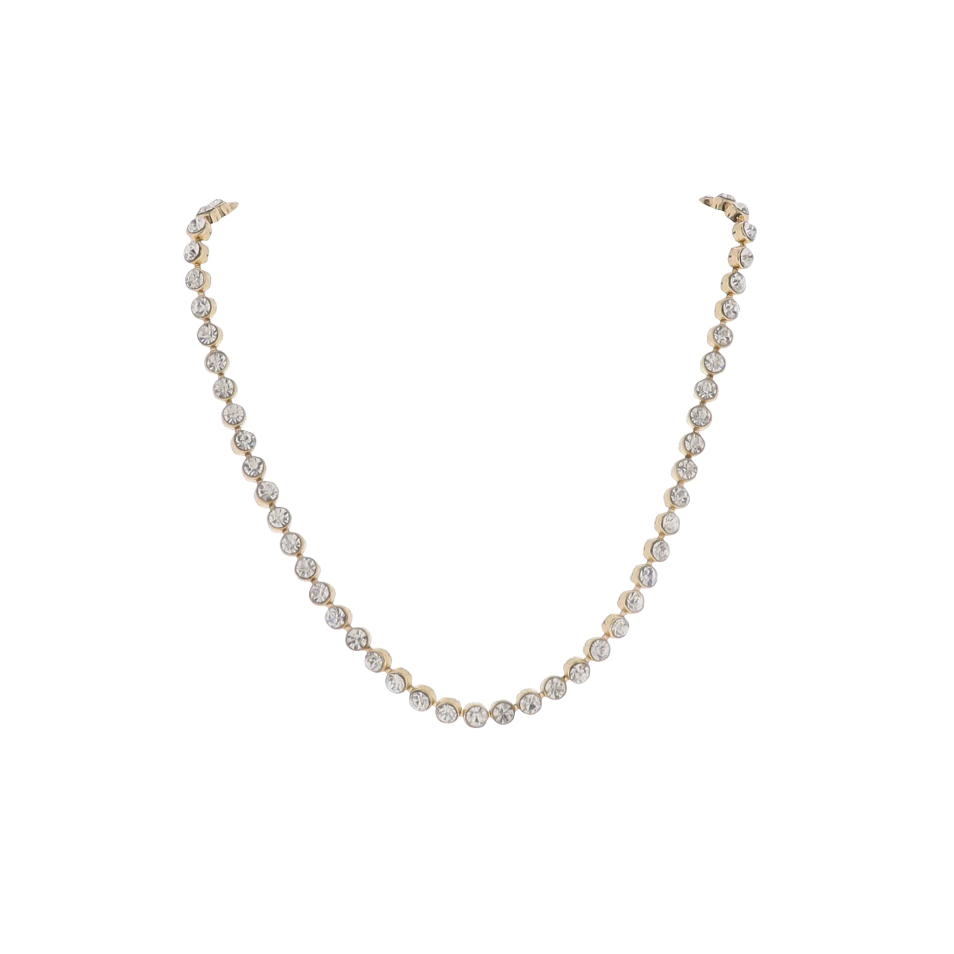 14" Gold Rhinestone Chain Necklace with Clear Small Crystals