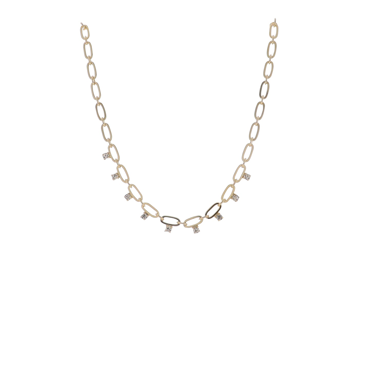 14" Gold Oval Chain Necklace with Clear Crystal Accents