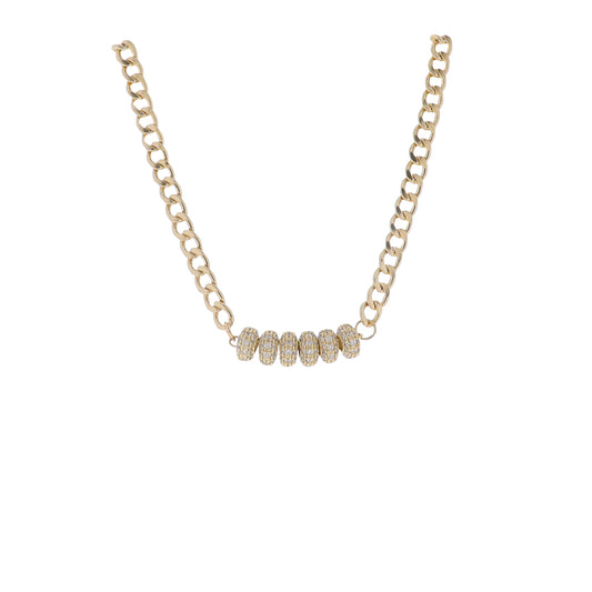 14" Gold Curb Chain Necklace with Clear Crystal Rondells