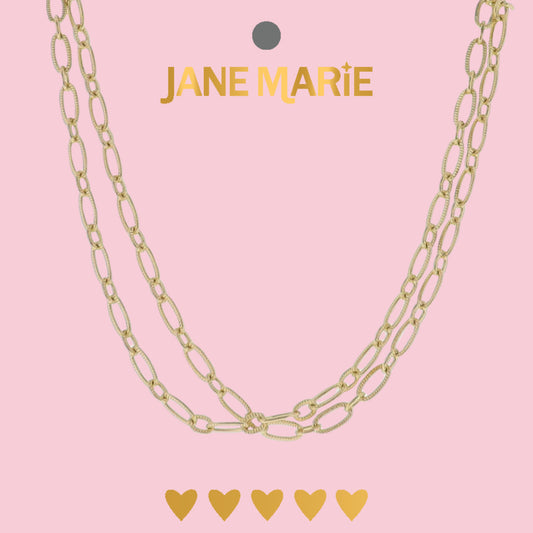 15" Gold Textured Oval Chain 2 Layer Necklace