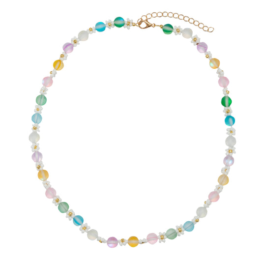 Kids 14" White Flower& Pearl Beaded Necklace with Bead Accents