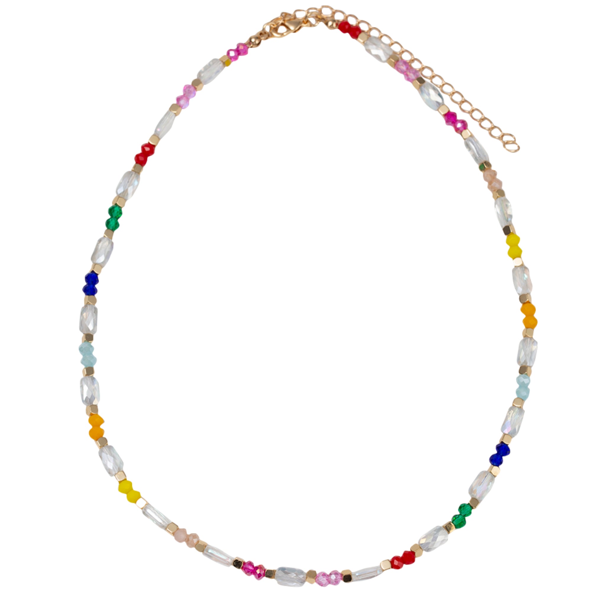 Kids 14" Multi Faceted Beaded Necklace with Clear Faceted Rectangle Beads