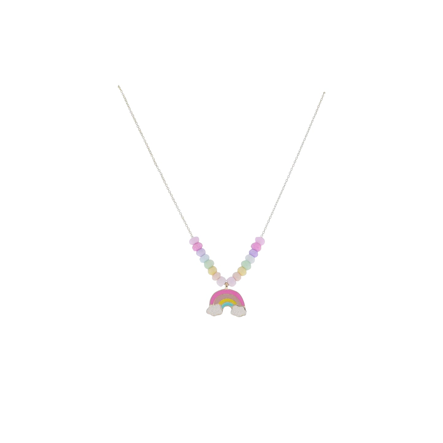 Kids 14" Gold Chain Necklace with Pastel Bead Accents & Rainbow