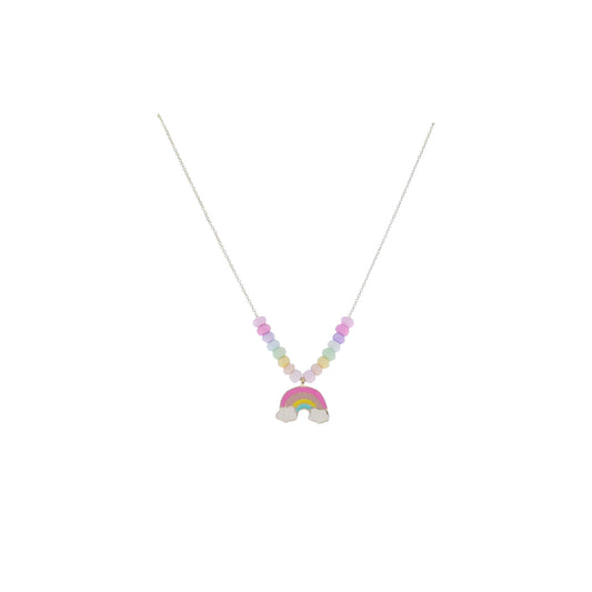 Kids 14" Gold Chain Necklace with Pastel Bead Accents & Rainbow