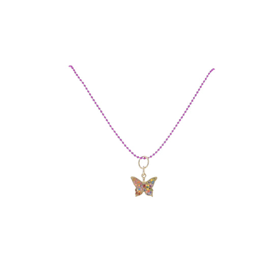 Kids 14" Purple Cable Chain Necklace with Glitter Butterfly