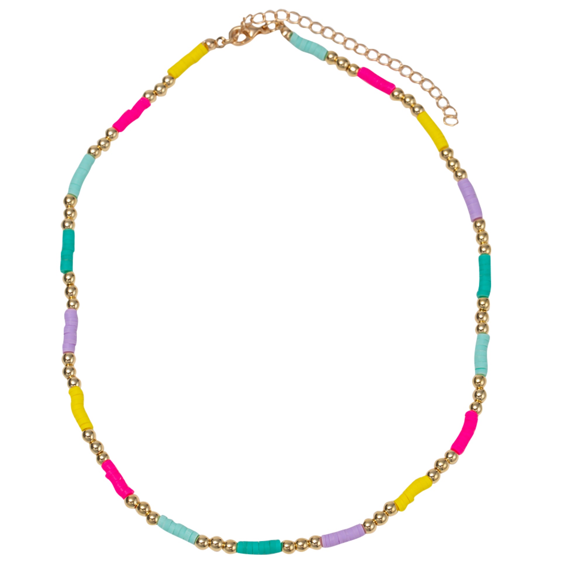Kids 14" Multi Rubber Disk Colorblock Beaded Necklace with Gold Beads