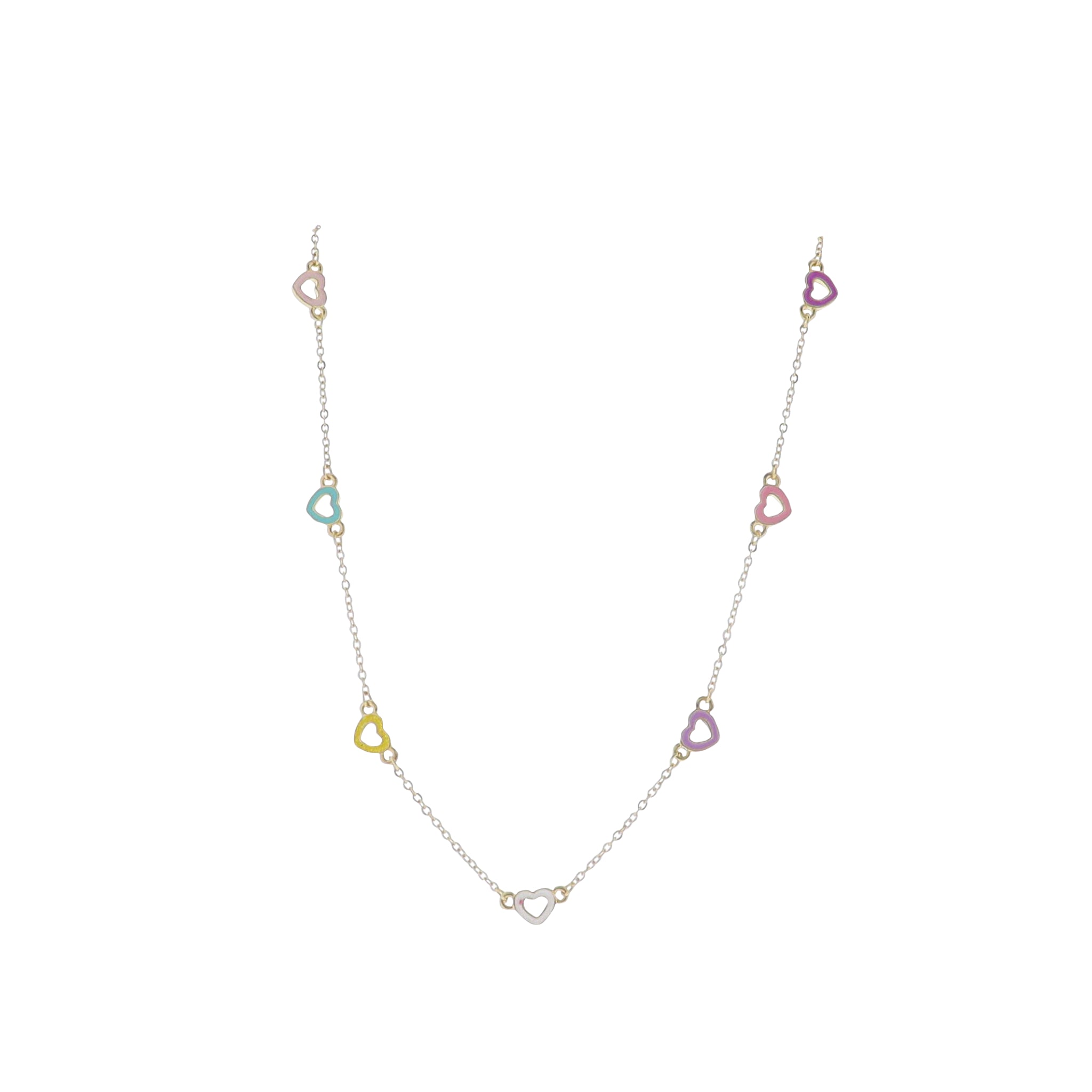 Kids 14" Gold Cable Chain Necklace with Multi Enamel Hearts